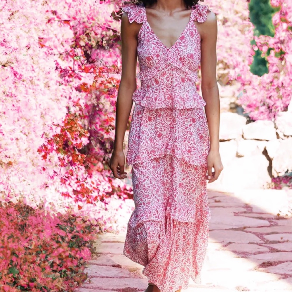MISA Los Angeles // Morrison Floral Animal Print Ruffle Maxi Dress
